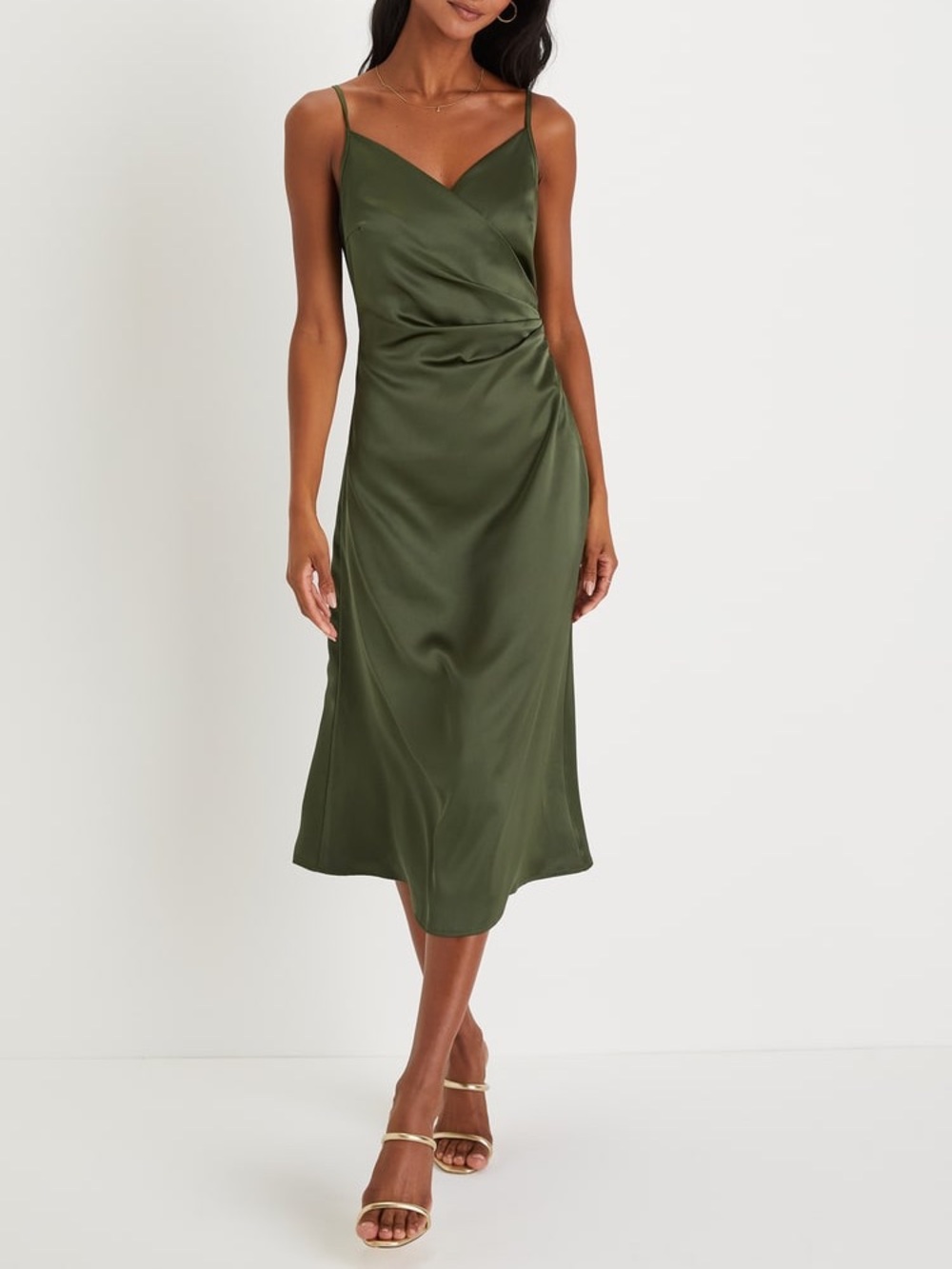 Lulus Simplicity of Love Olive Green Satin A-Line Midi Dress
